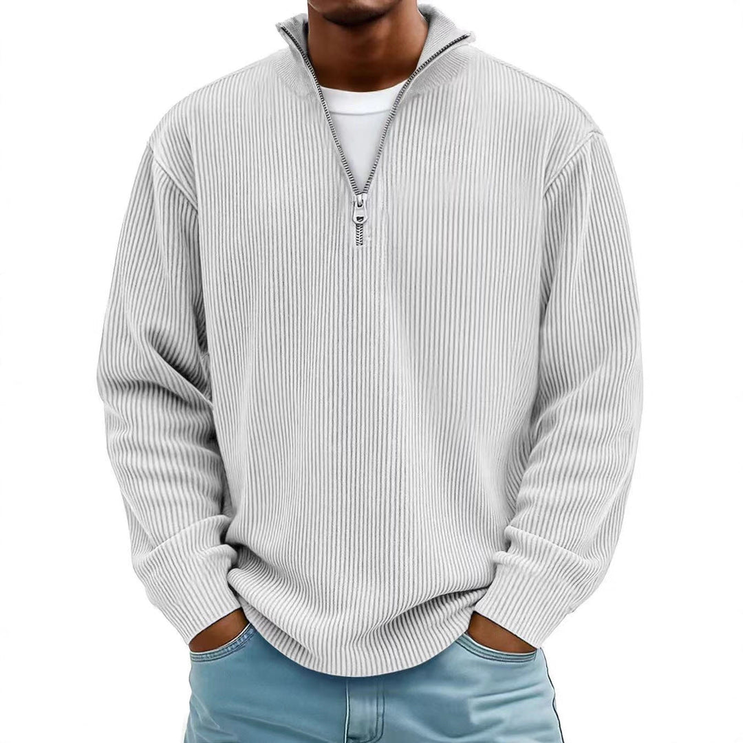 Liam Robertson - Ribstrikket Fløjl Kvart-Lynlås Sweatshirt Til Herre