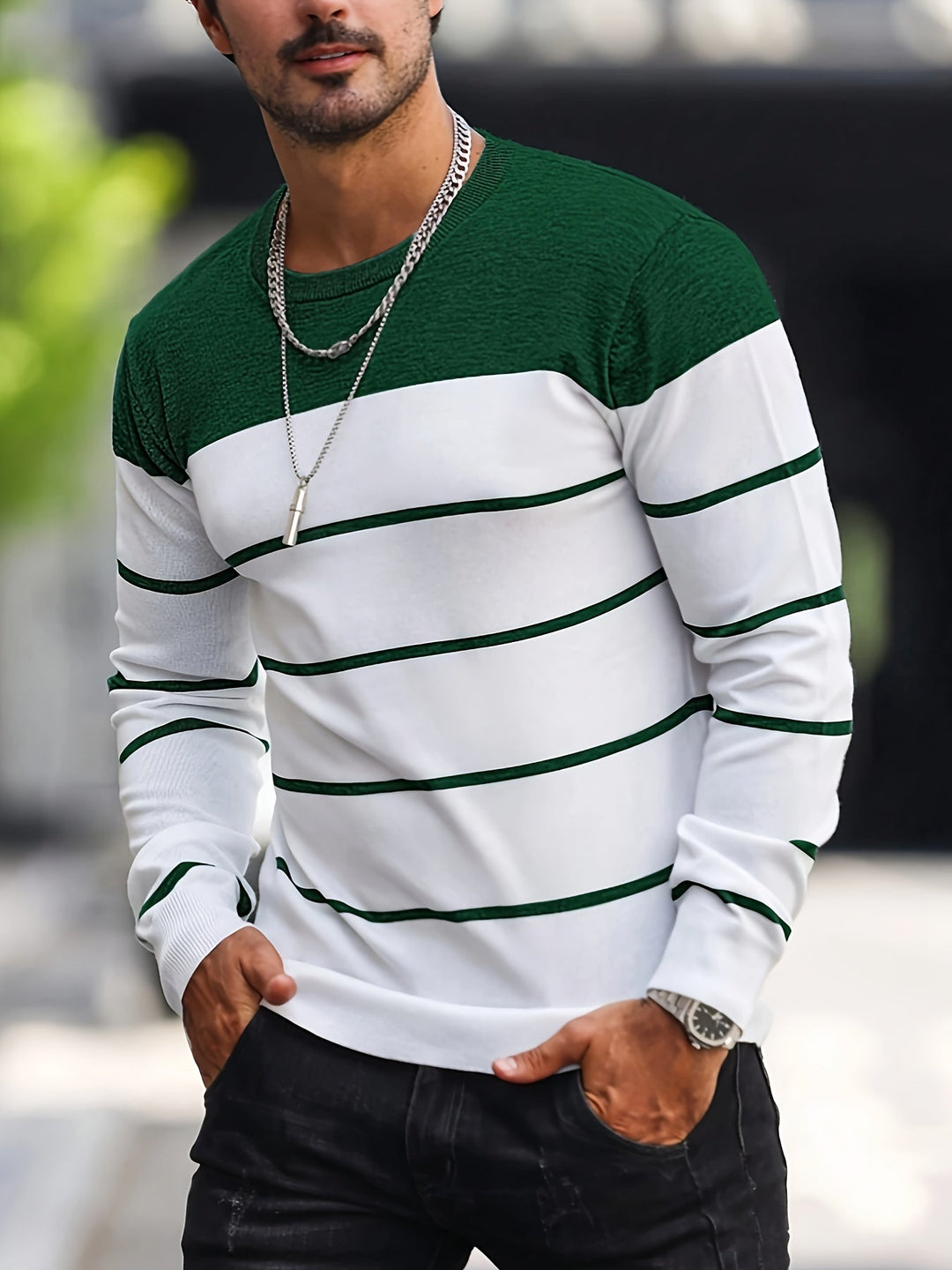 Mænd Casual Langærmet Pullover med Kontrastpanel
