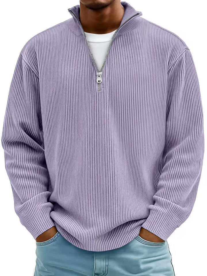 Liam Robertson - Ribstrikket Fløjl Kvart-Lynlås Sweatshirt Til Herre