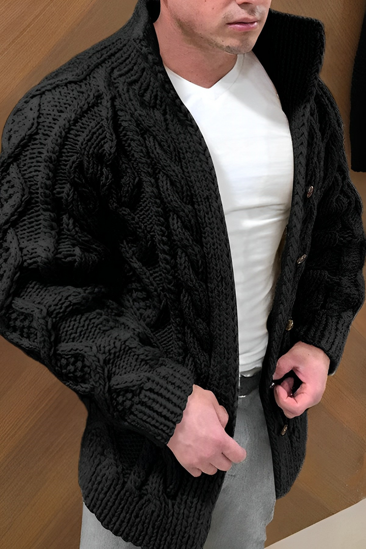 Leonardo Voss - Kraftig Strikket Cardigan Med Lynlås Til Herre