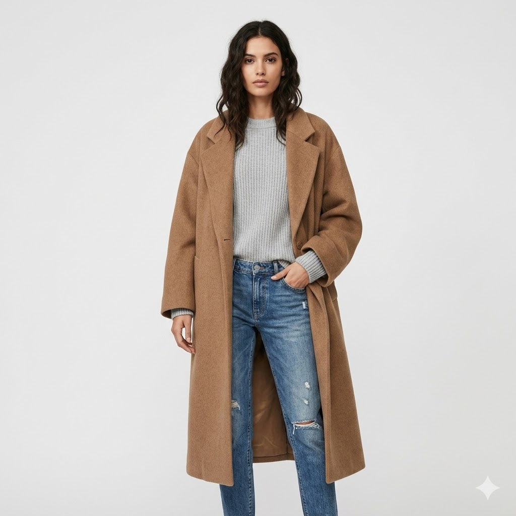 Amélie Laurent - Oversize Blanduld Lang Frakke Til Dame