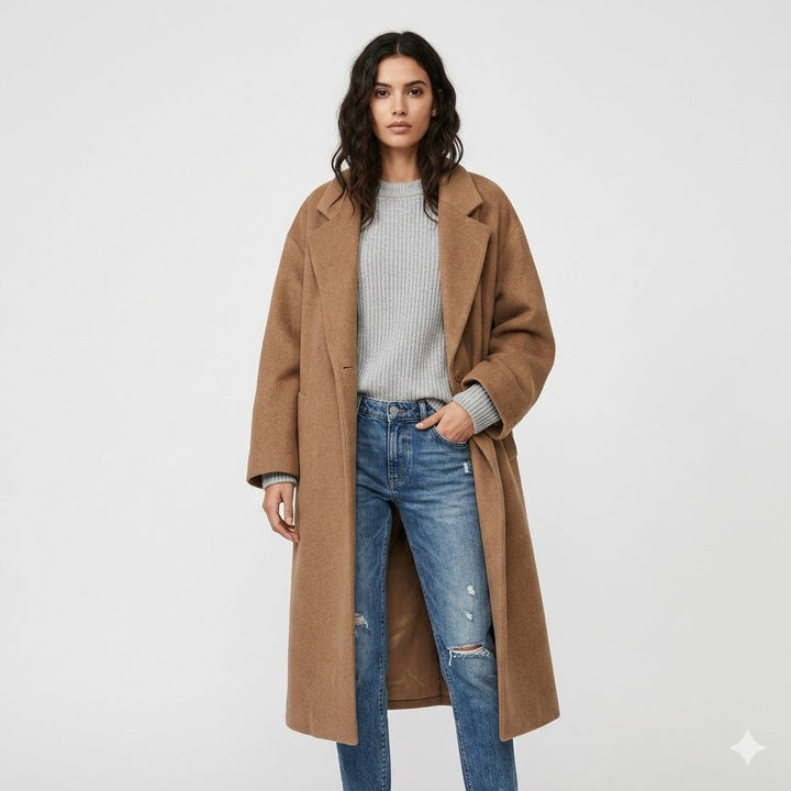 Amélie Laurent - Oversize Blanduld Lang Frakke Til Dame