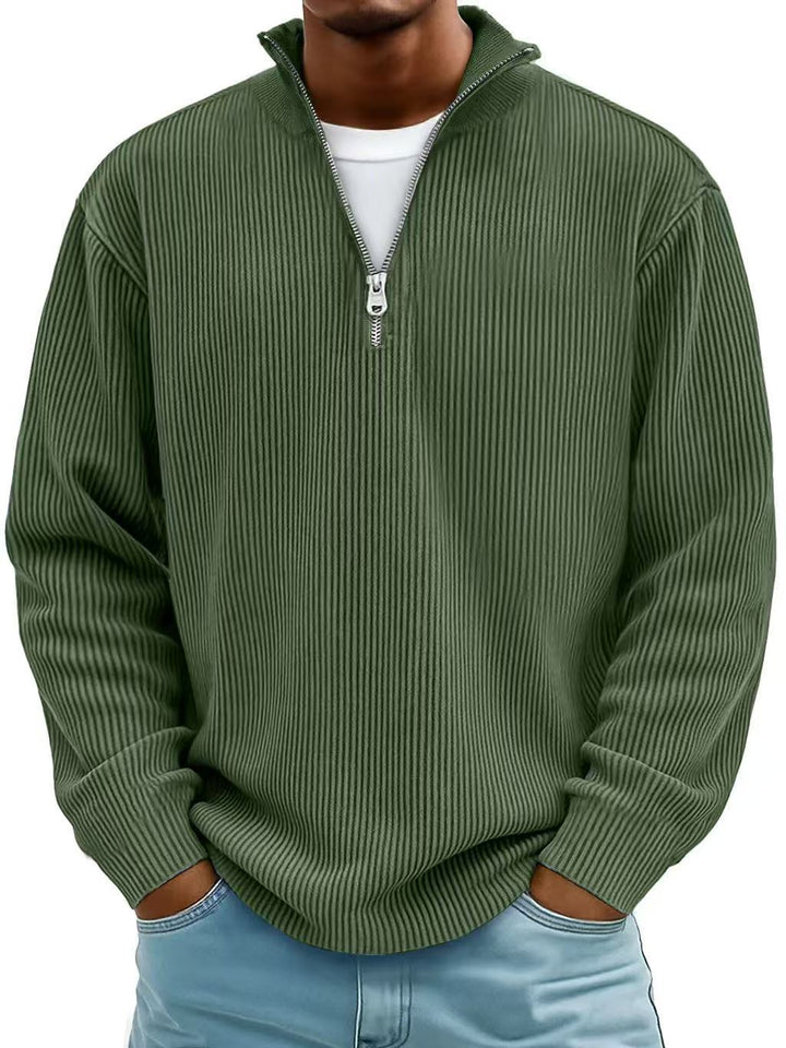 Liam Robertson - Ribstrikket Fløjl Kvart-Lynlås Sweatshirt Til Herre