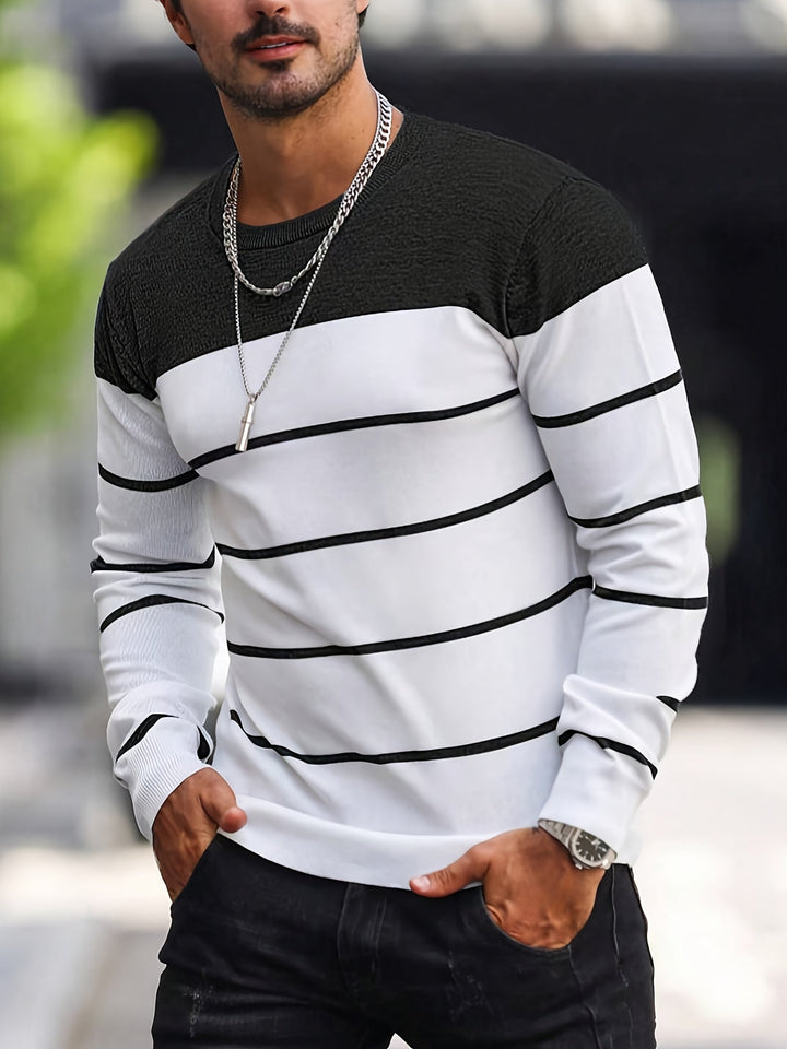 Mænd Casual Langærmet Pullover med Kontrastpanel