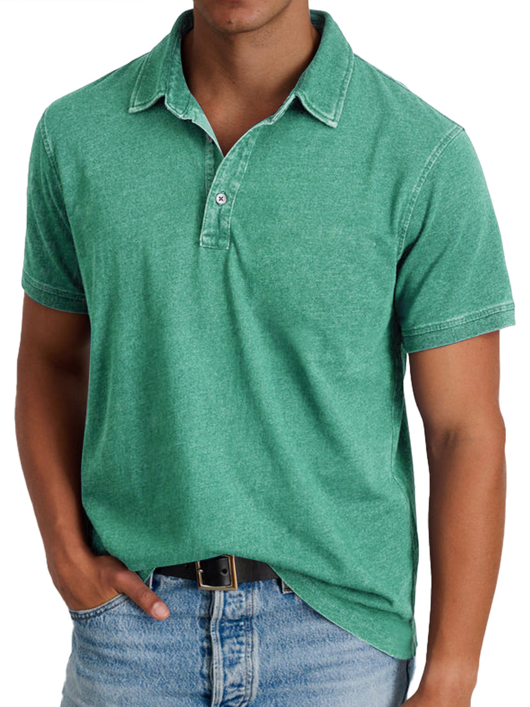 Herre Klassiske Poloshirts med Kort Ærme og Knapstolpe