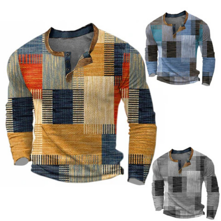 Ethan Morrison - Geometrisk Vaffel Henley Striktrøje Til Herre