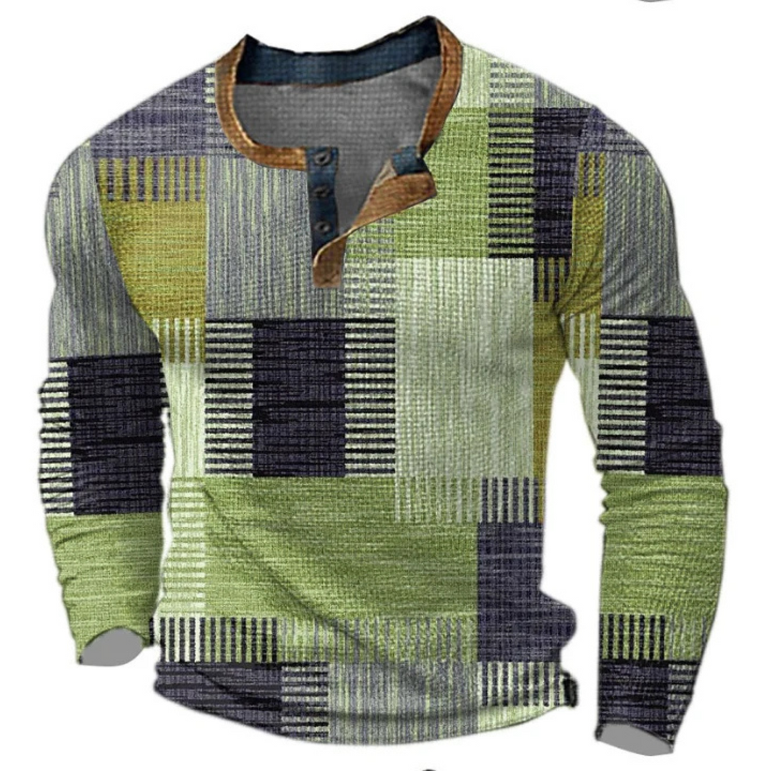 Ethan Morrison - Geometrisk Vaffel Henley Striktrøje Til Herre