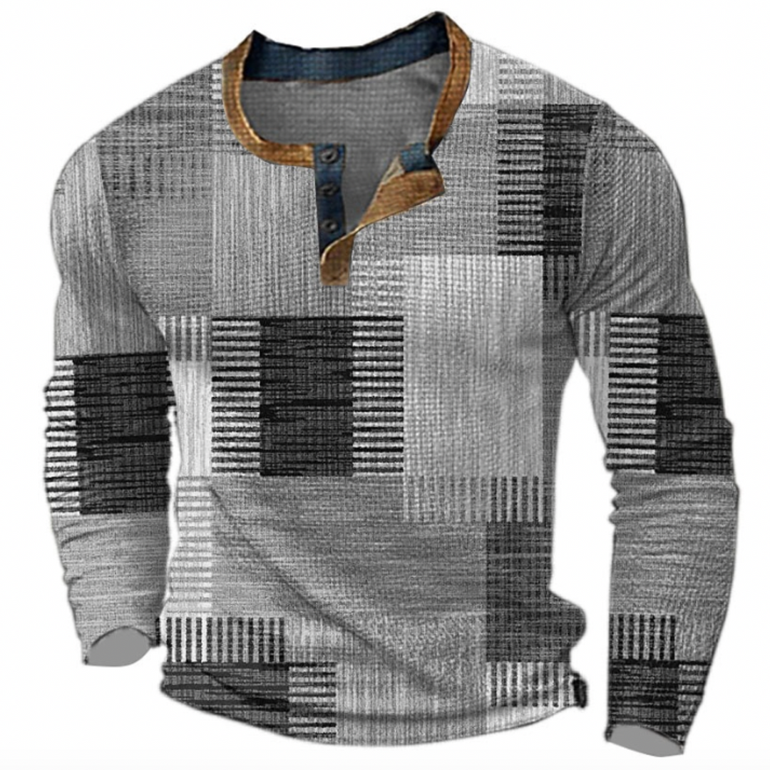 Ethan Morrison - Geometrisk Vaffel Henley Striktrøje Til Herre