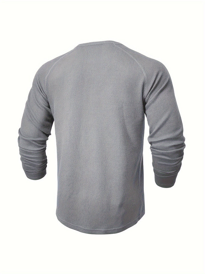 Mænd Tekstureret Henley Trøje med Knapstolpe