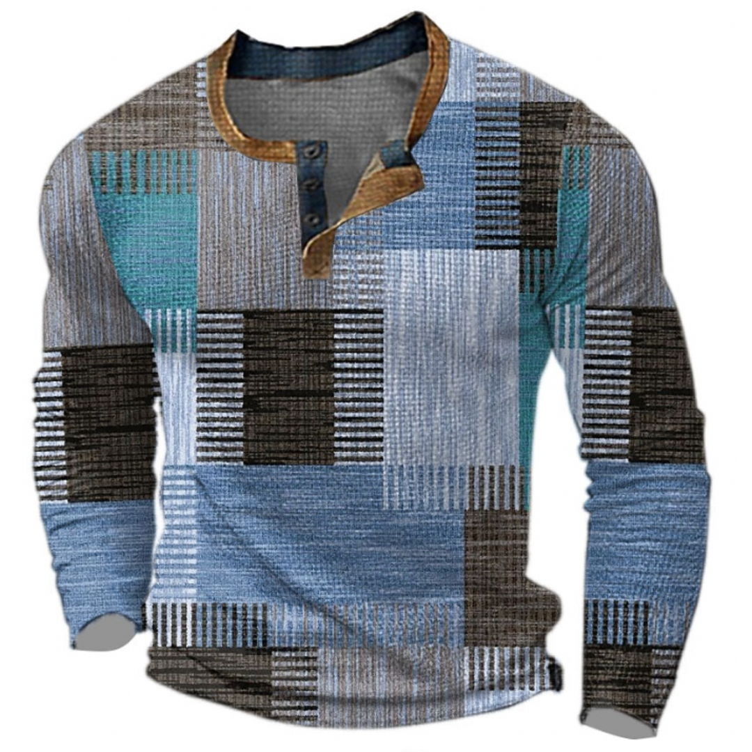 Ethan Morrison - Geometrisk Vaffel Henley Striktrøje Til Herre