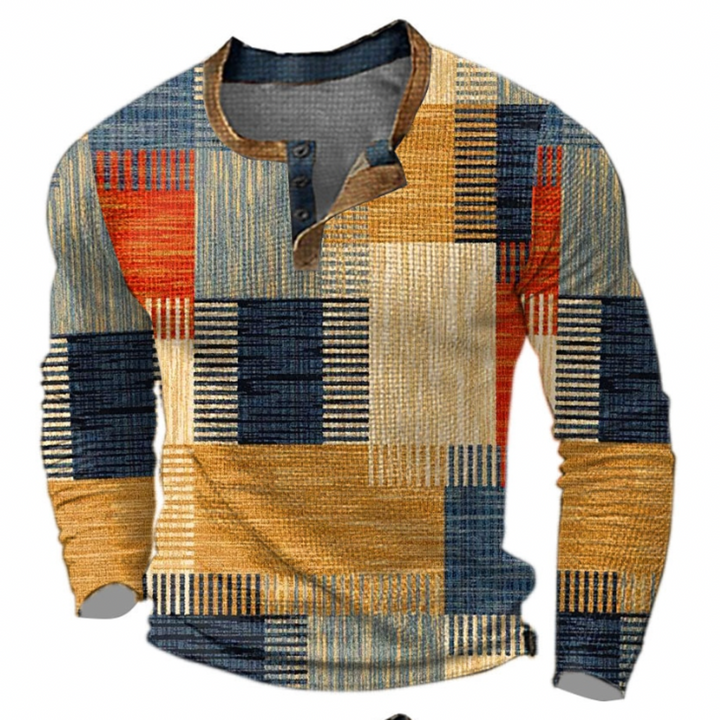 Ethan Morrison - Geometrisk Vaffel Henley Striktrøje Til Herre