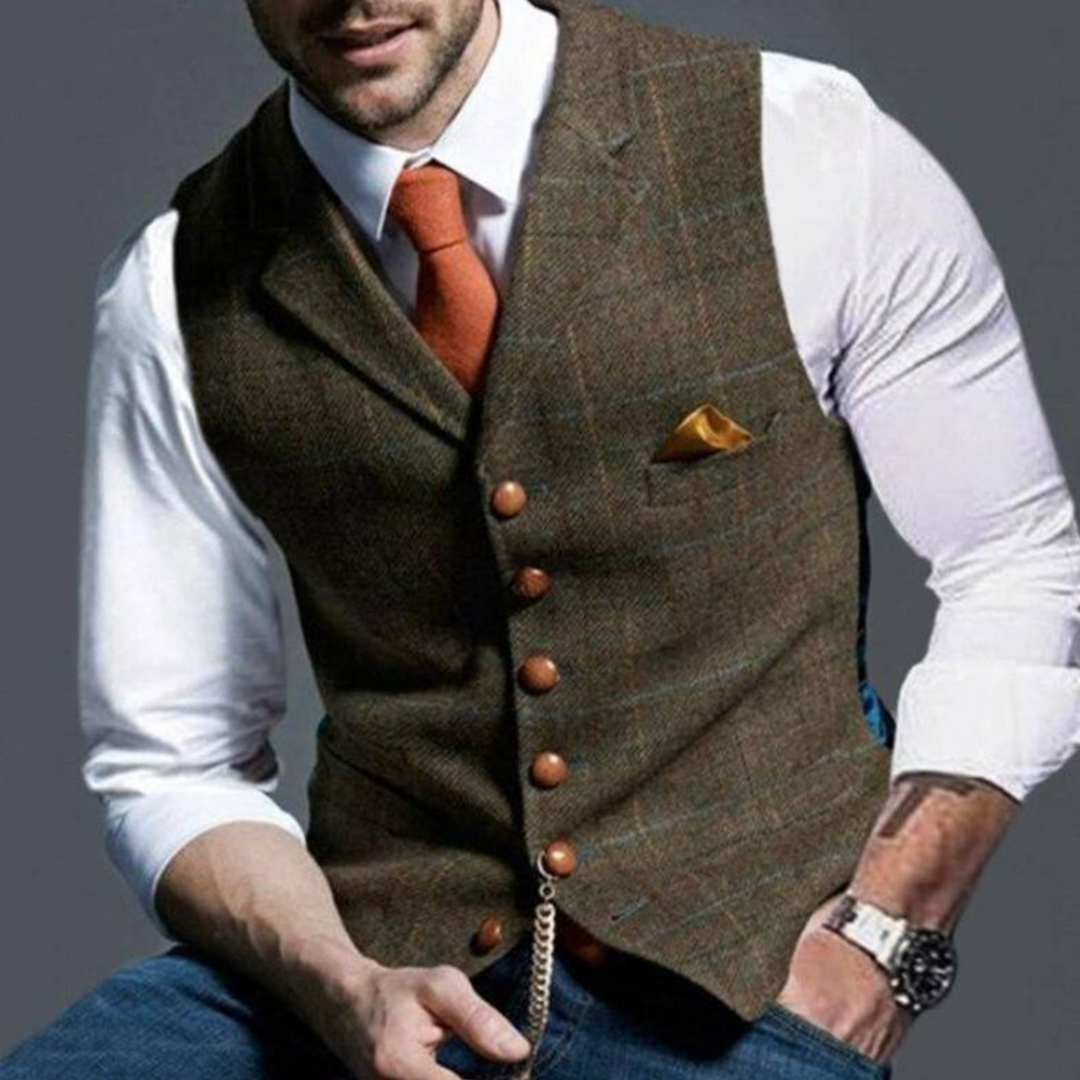 Sebastian King - Slank Pasform Tweed Vest Til Herre