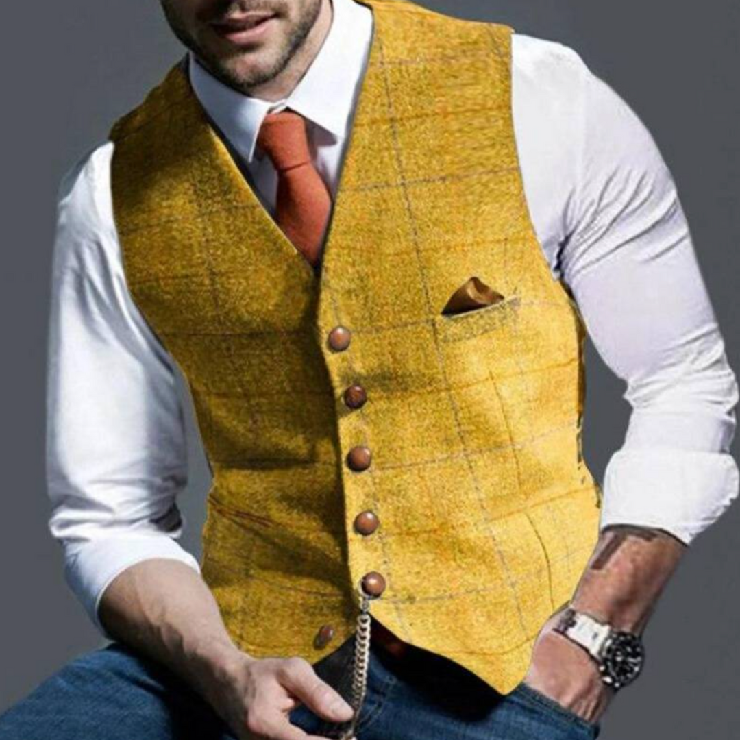 Sebastian King - Slank Pasform Tweed Vest Til Herre