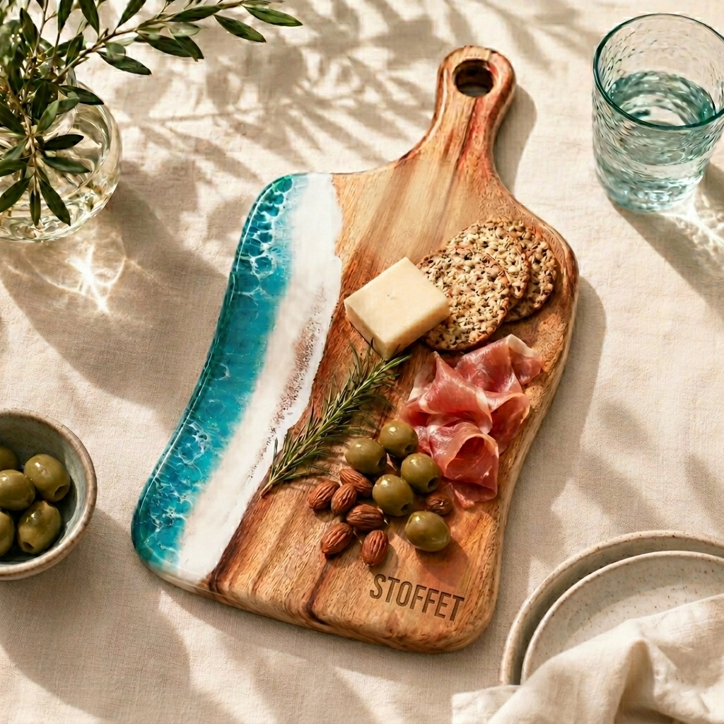Stoffet Håndlavet Skærebræt i Træ med Ocean Resin Art