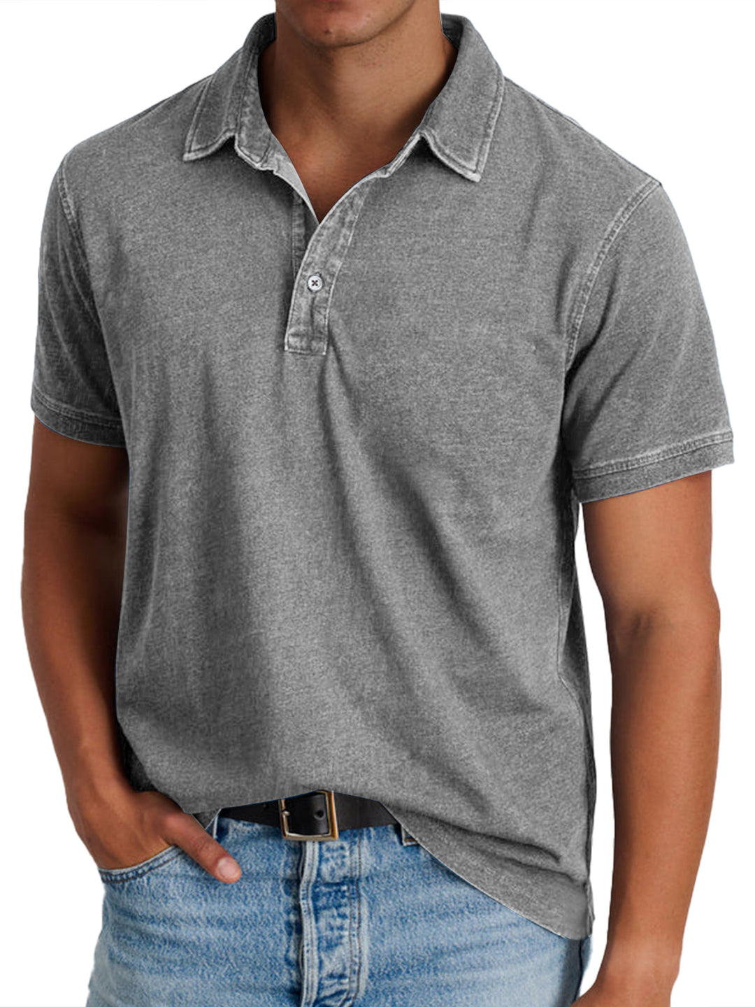 Herre Klassiske Poloshirts med Kort Ærme og Knapstolpe