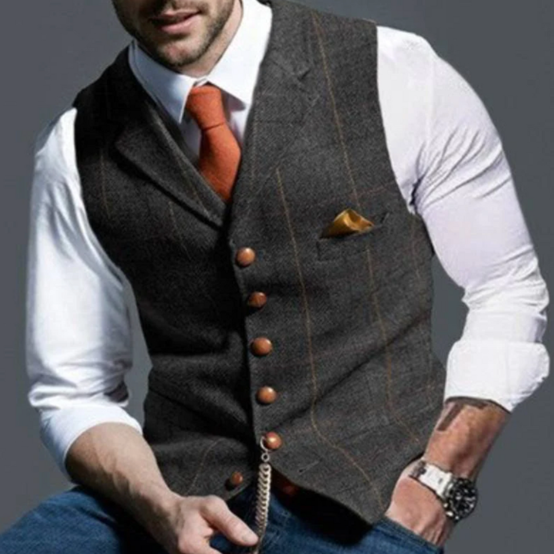 Sebastian King - Slank Pasform Tweed Vest Til Herre