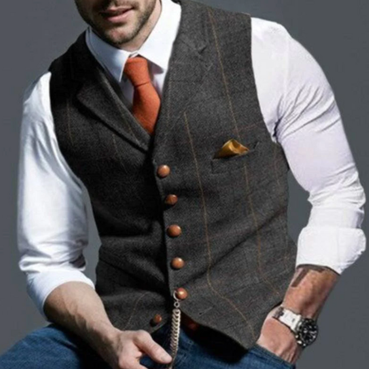 Sebastian King - Slank Pasform Tweed Vest Til Herre