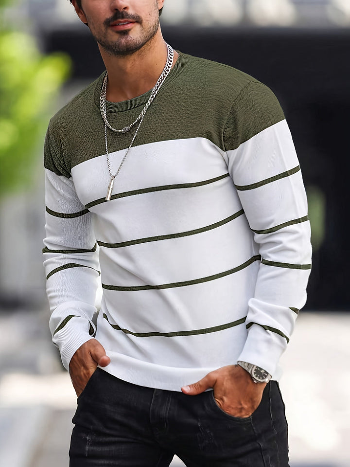 Mænd Casual Langærmet Pullover med Kontrastpanel