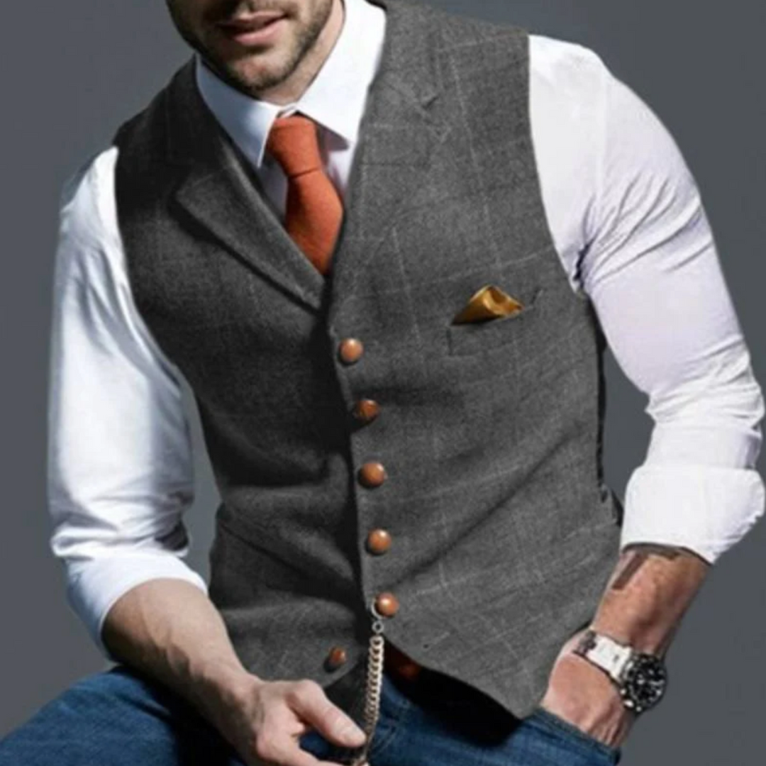 Sebastian King - Slank Pasform Tweed Vest Til Herre