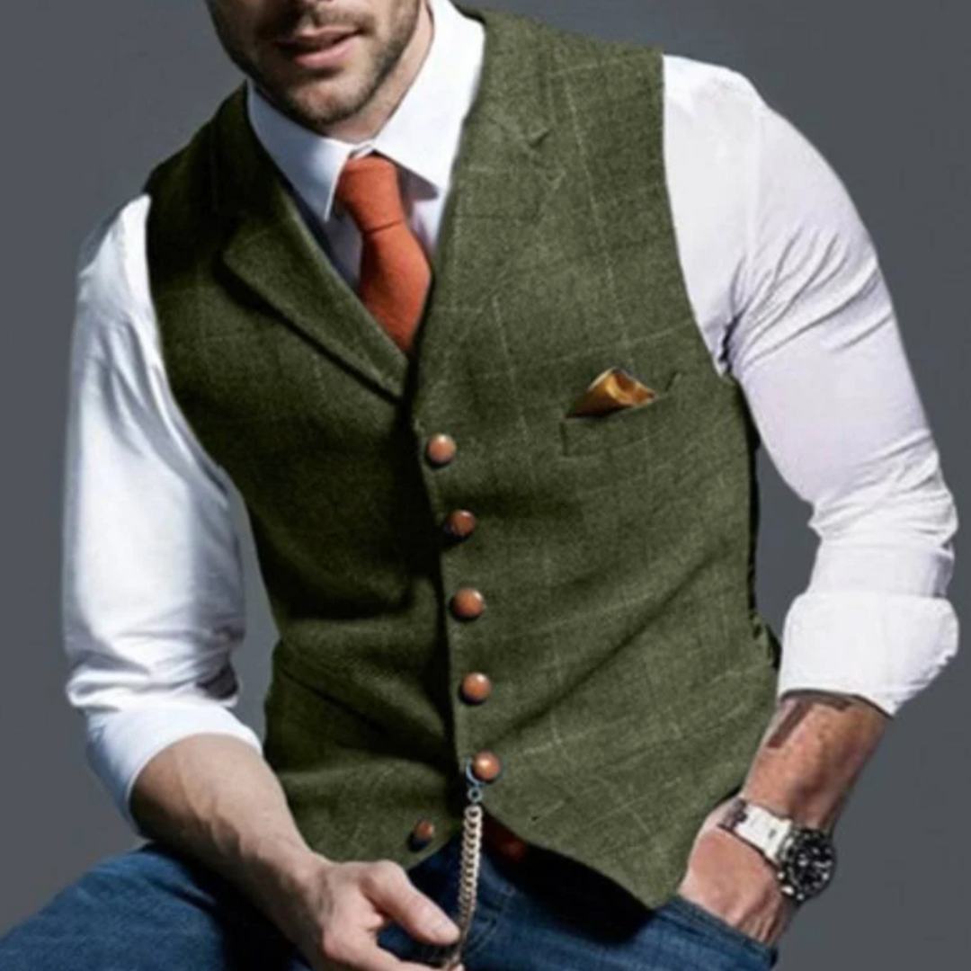 Sebastian King - Slank Pasform Tweed Vest Til Herre