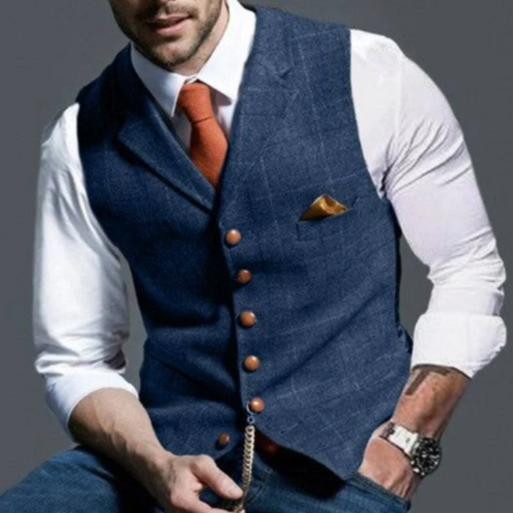 Sebastian King - Slank Pasform Tweed Vest Til Herre