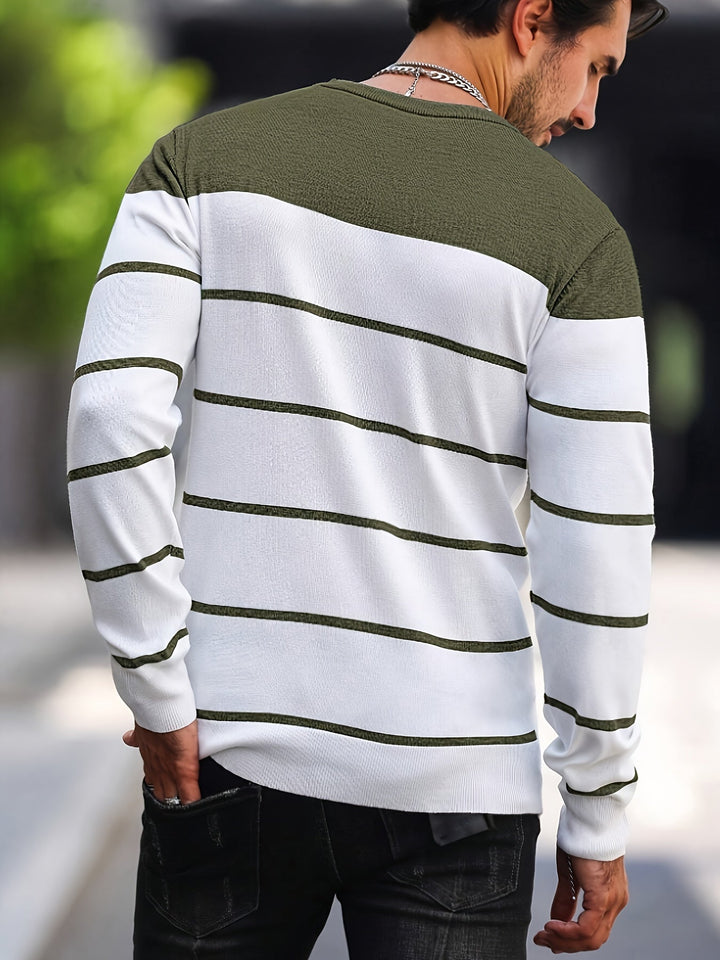 Mænd Casual Langærmet Pullover med Kontrastpanel