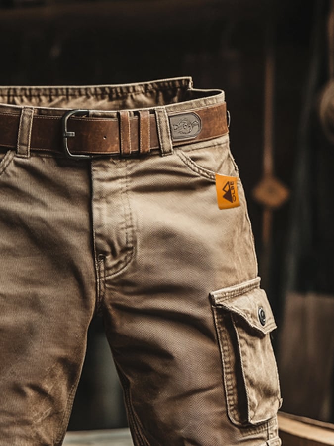 Herre Casual Cargo Shorts med Bæltestropper og Tætte Syninger