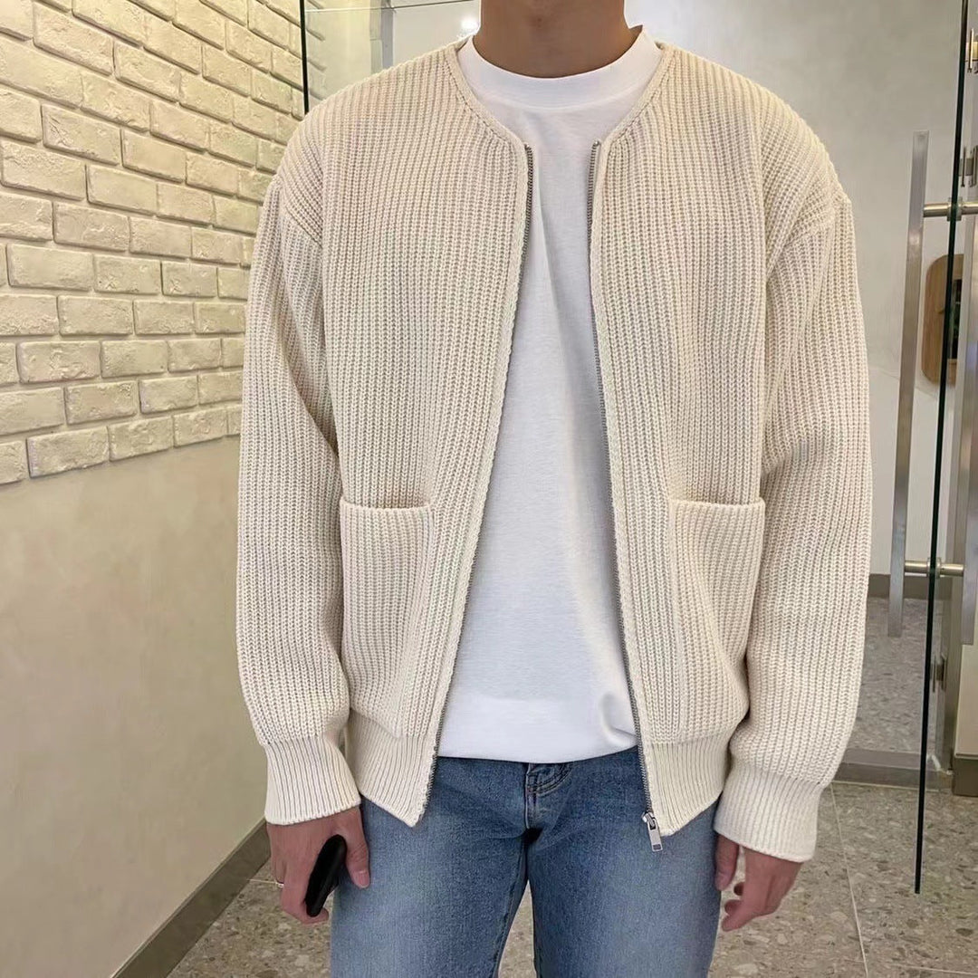 Adrian Bellucci - Minimalistisk Strikket Lynlås Cardigan Til Herre