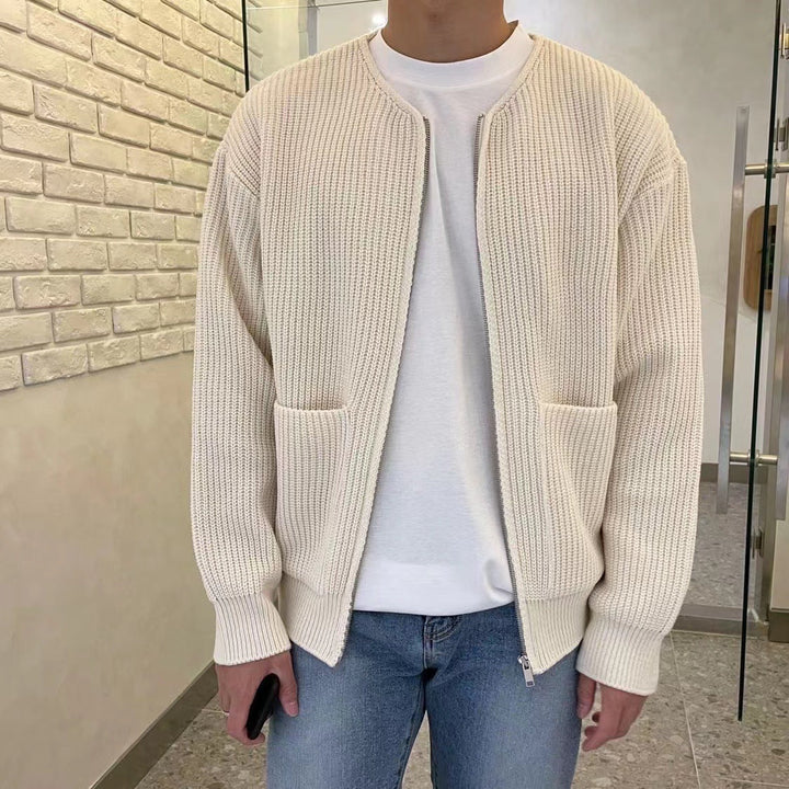 Adrian Bellucci - Minimalistisk Strikket Lynlås Cardigan Til Herre