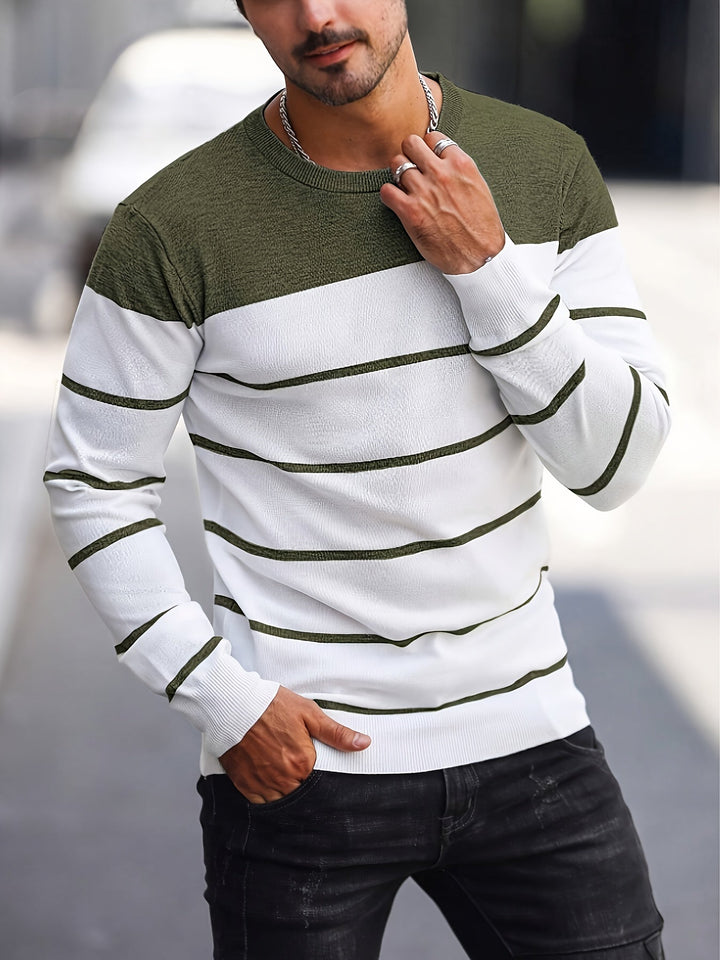 Mænd Casual Langærmet Pullover med Kontrastpanel