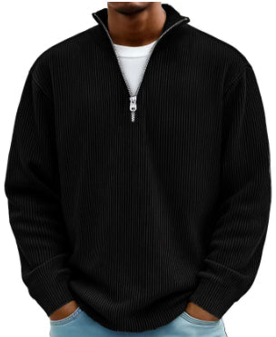 Liam Robertson - Ribstrikket Fløjl Kvart-Lynlås Sweatshirt Til Herre