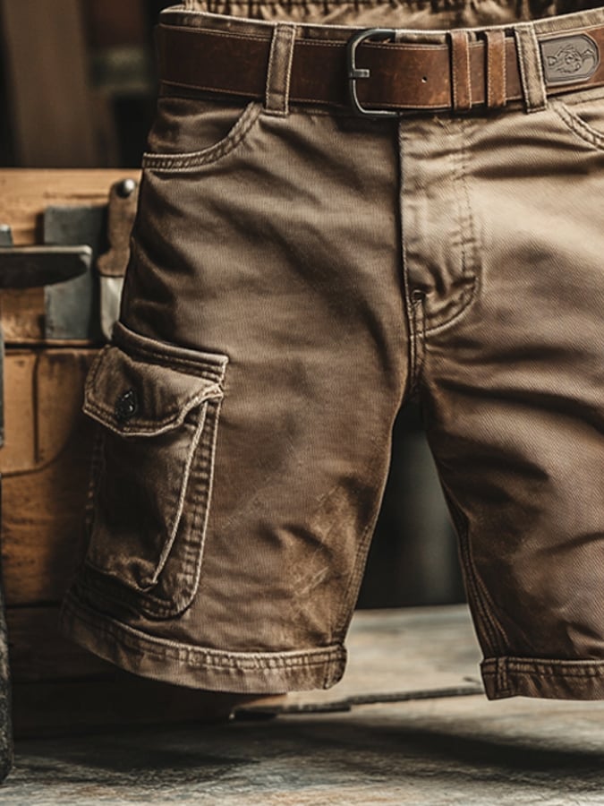 Herre Casual Cargo Shorts med Bæltestropper og Tætte Syninger