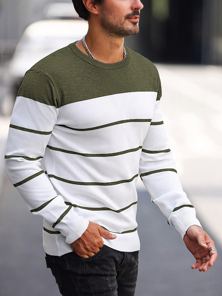 Mænd Casual Langærmet Pullover med Kontrastpanel