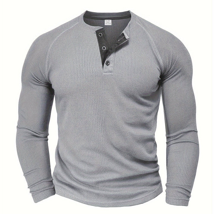 Mænd Tekstureret Henley Trøje med Knapstolpe
