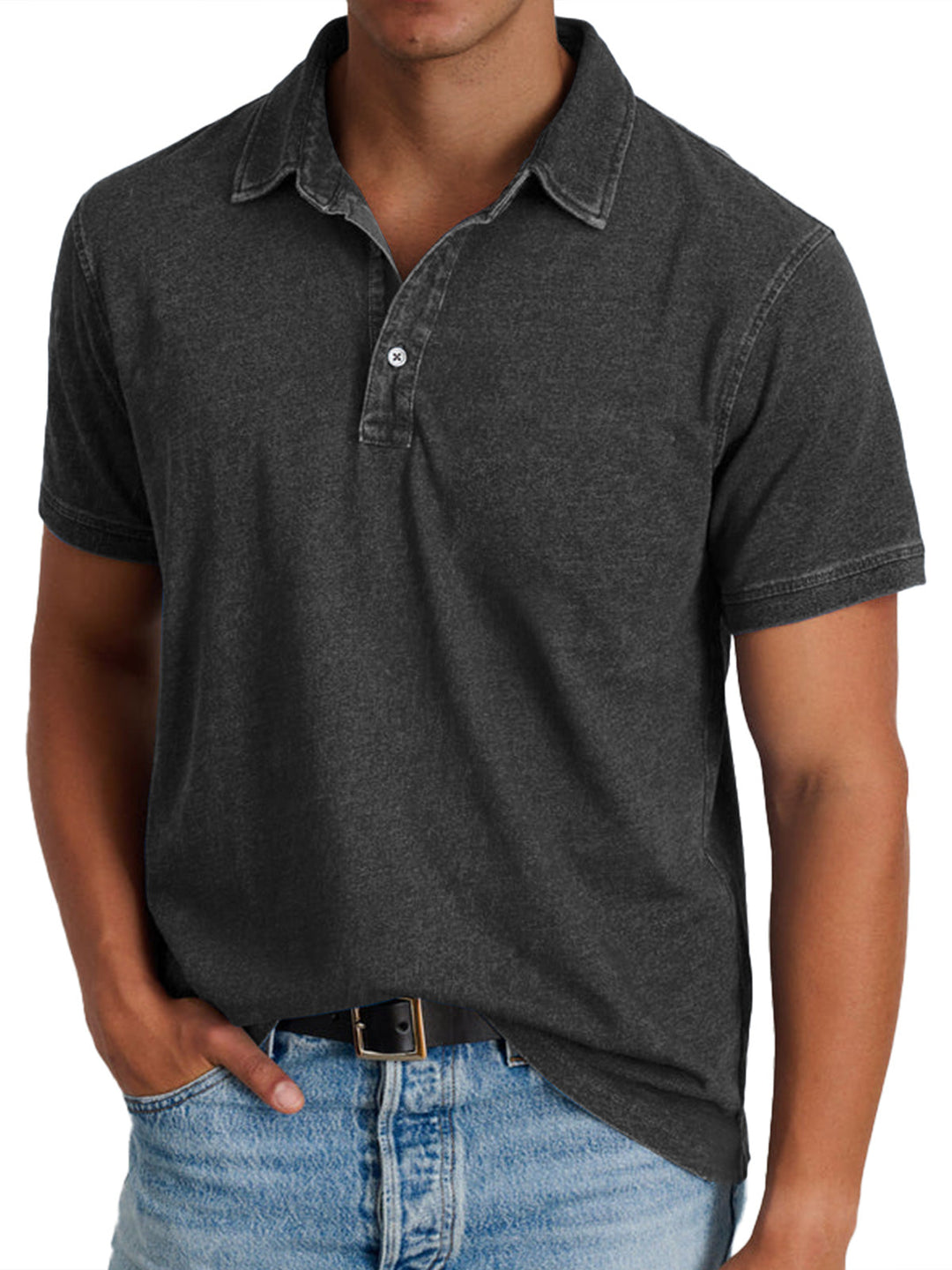 Herre Klassiske Poloshirts med Kort Ærme og Knapstolpe