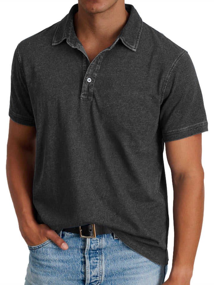 Herre Klassiske Poloshirts med Kort Ærme og Knapstolpe