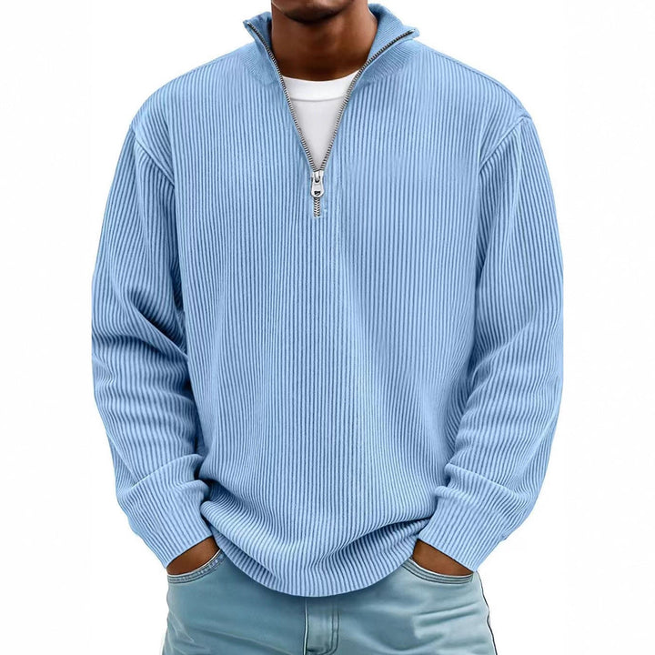 Liam Robertson - Ribstrikket Fløjl Kvart-Lynlås Sweatshirt Til Herre