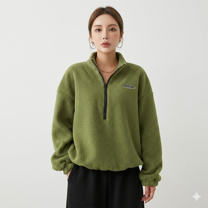 Charlotte Bellini - Teddy Fleece Halv Lynlås Striktrøje Til Dame