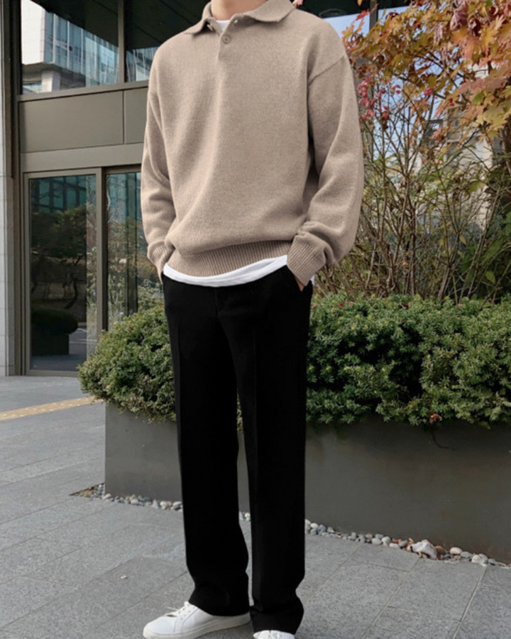 Enzo Laurent | afslappet Knit Polo striktrøje med Soft Minimal Elegance til herre