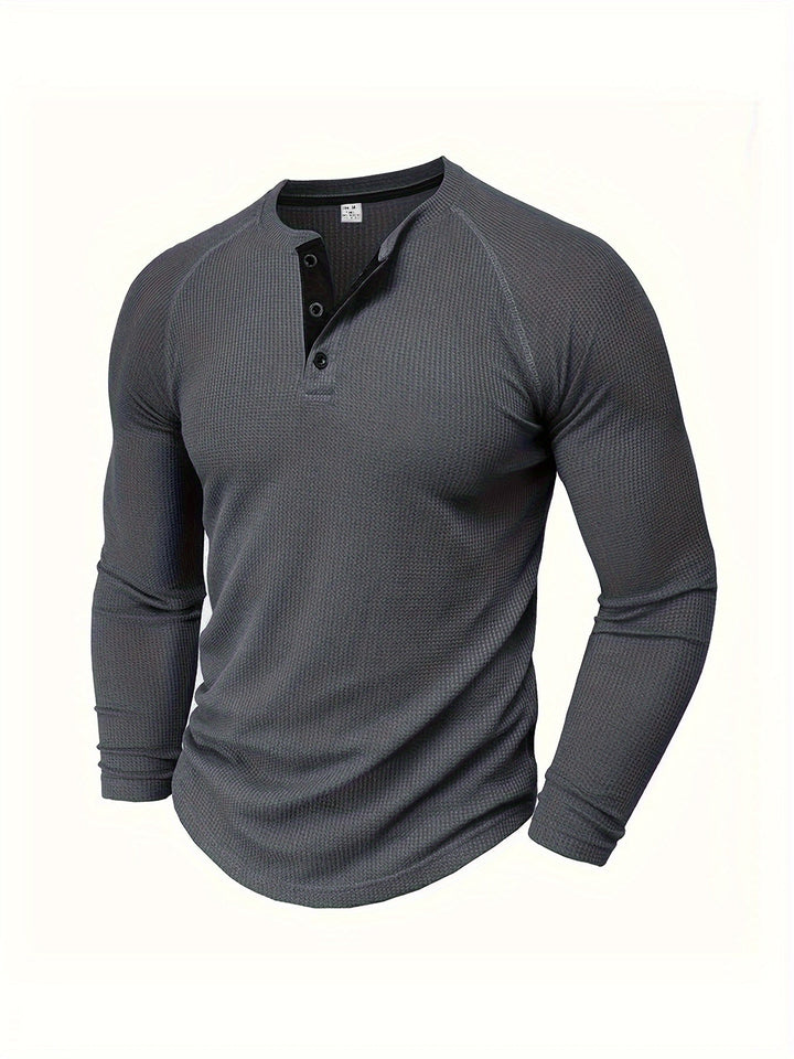 Mænd Tekstureret Henley Trøje med Knapstolpe