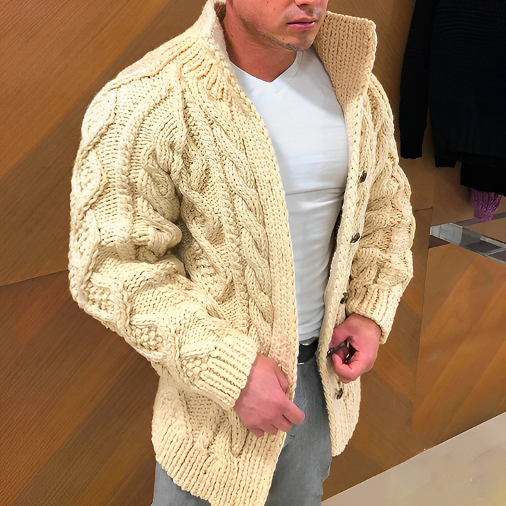 Leonardo Voss - Kraftig Strikket Cardigan Med Lynlås Til Herre