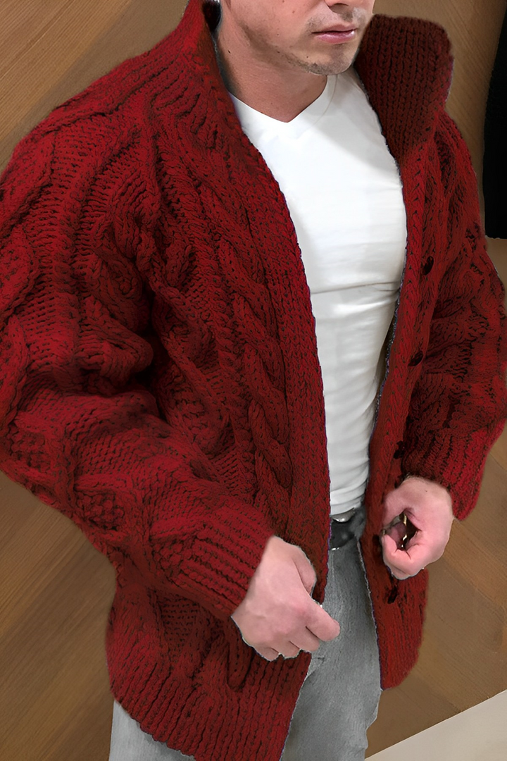 Leonardo Voss - Kraftig Strikket Cardigan Med Lynlås Til Herre