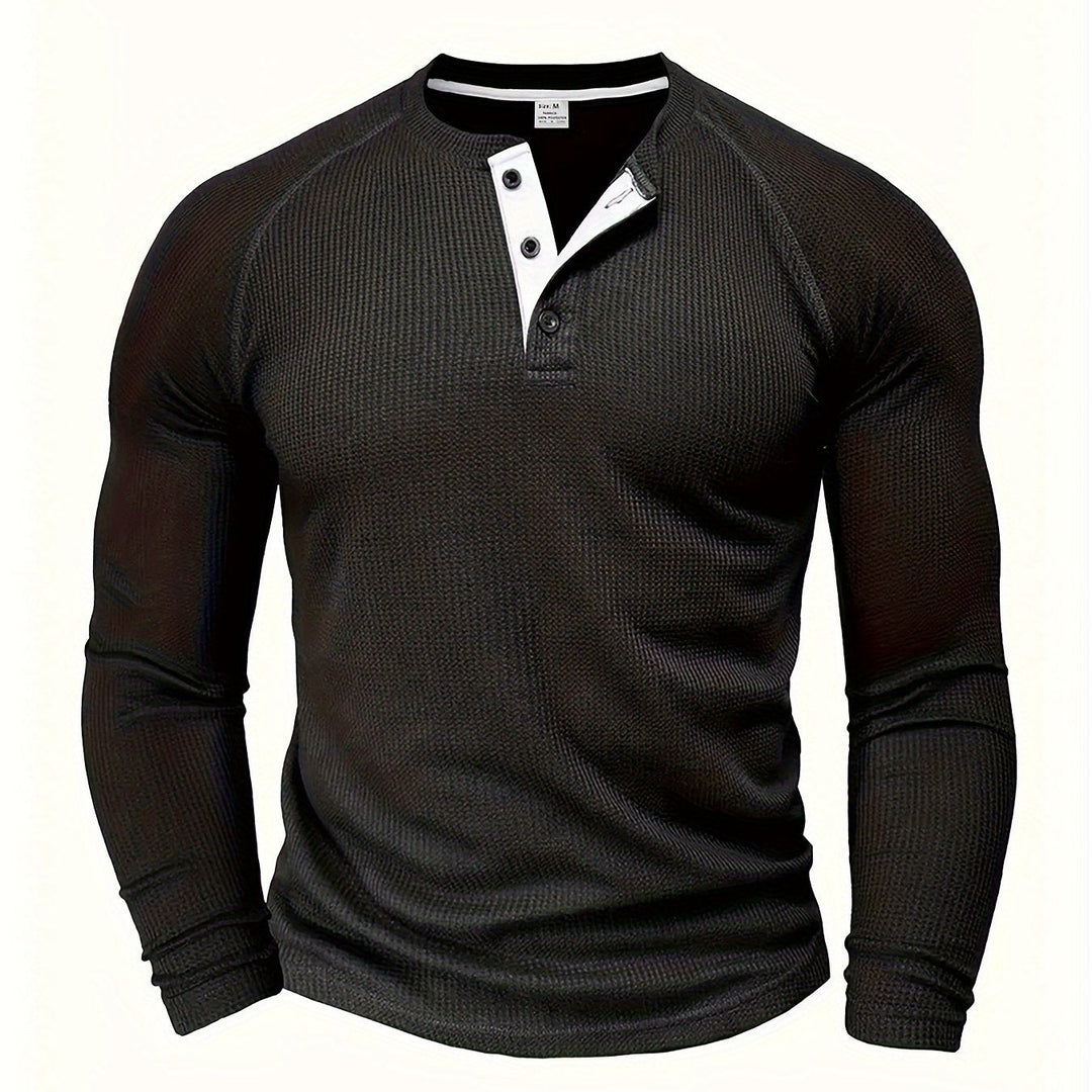 Mænd Tekstureret Henley Trøje med Knapstolpe