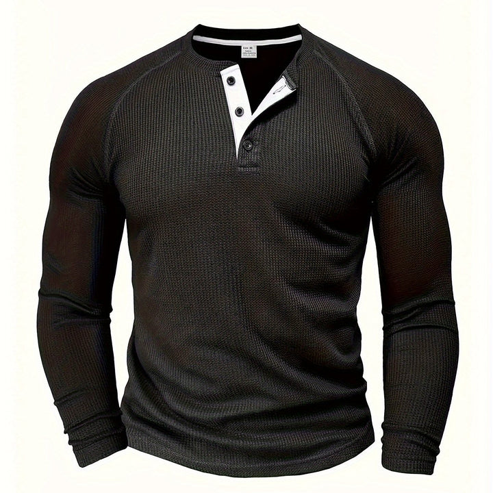 Mænd Tekstureret Henley Trøje med Knapstolpe