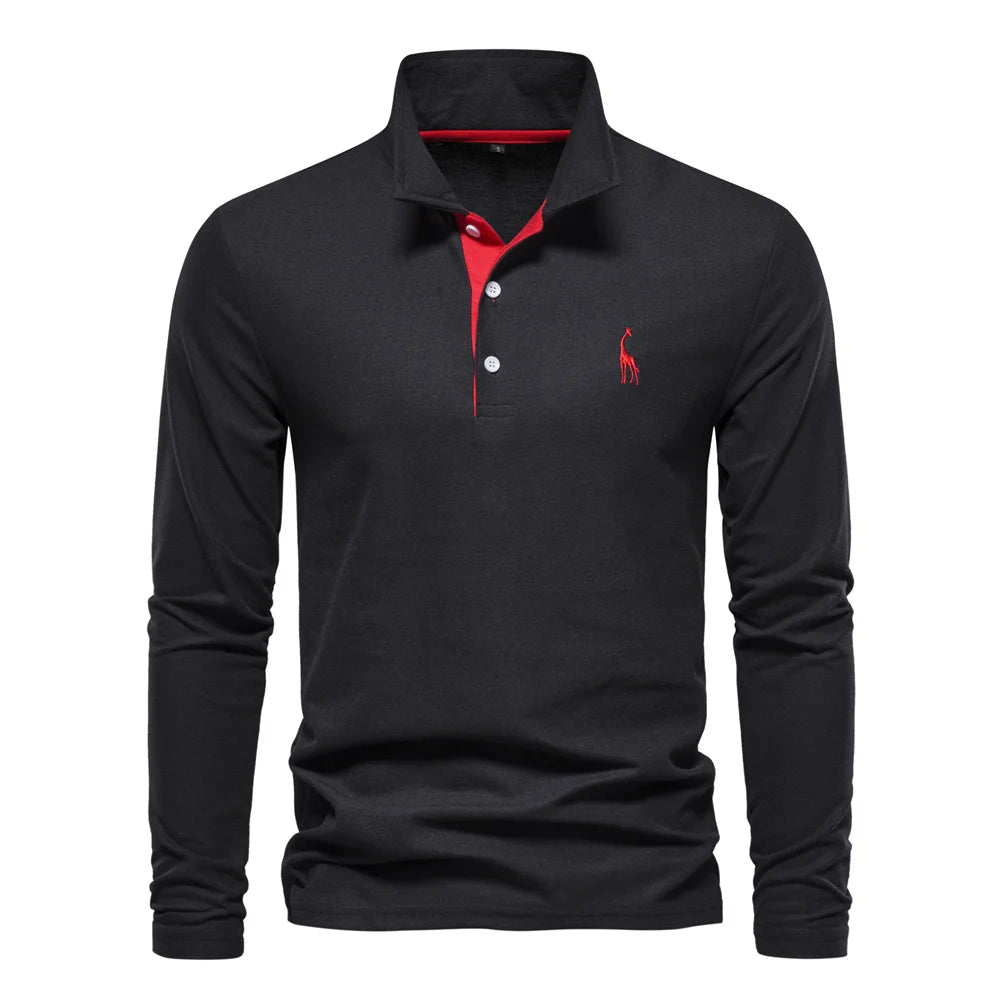 Klassisk Langærmet Poloshirt med Kontrastkrave - til Herrer