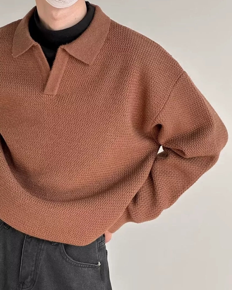 Lorenzo Virelli - Struktureret Strikket Polo Striktrøje Med Raffineret Minimalisme Til Herre