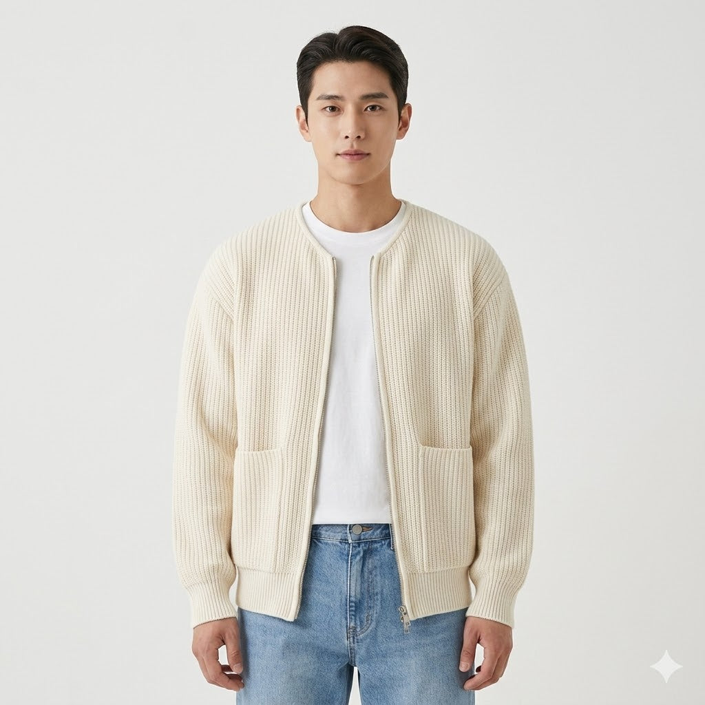 Adrian Bellucci - Minimalistisk Strikket Lynlås Cardigan Til Herre