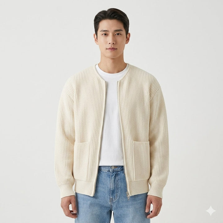 Adrian Bellucci - Minimalistisk Strikket Lynlås Cardigan Til Herre