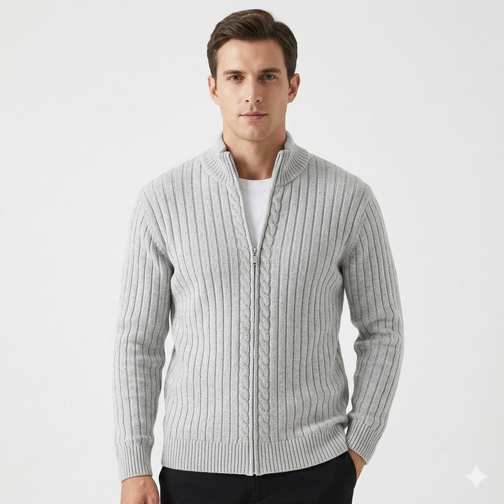 Adrian Moreau - Ribstrikket Lynlås Strikket Cardigan Til Herre