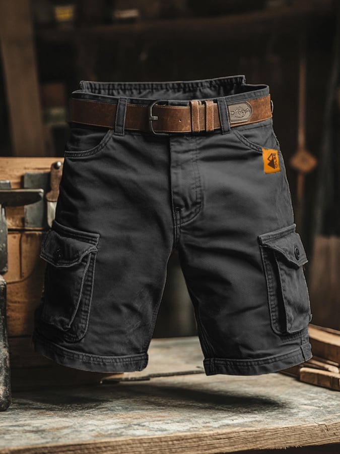 Herre Casual Cargo Shorts med Bæltestropper og Tætte Syninger